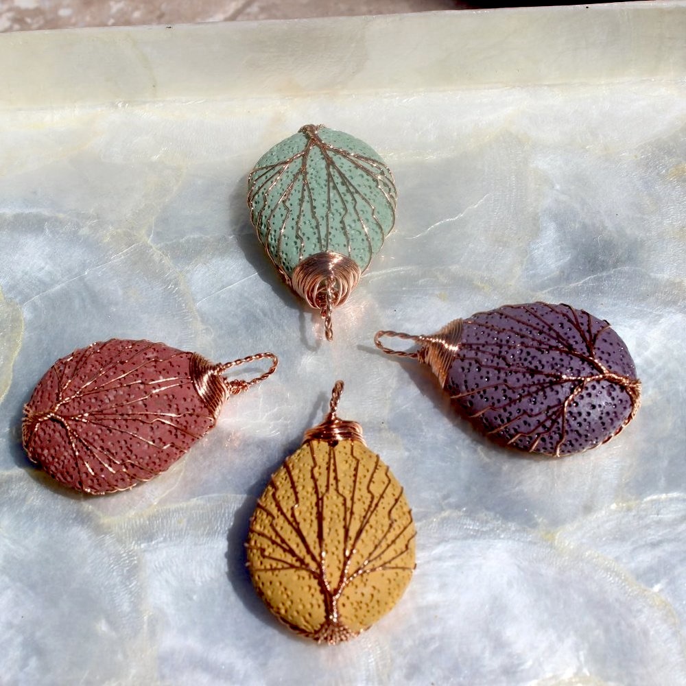 Yellow Mustard Teardrop Dye Lava Rock Pendant/ Essential Oil
